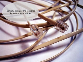 Centrally managed and controlled
by a single set of policies.
 