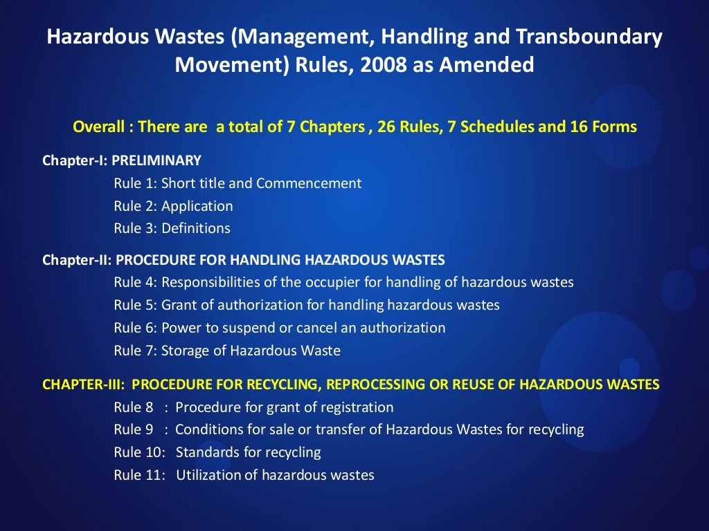 Hazardous Wastes (Management, Handling and Transboundary Movement) Ru…