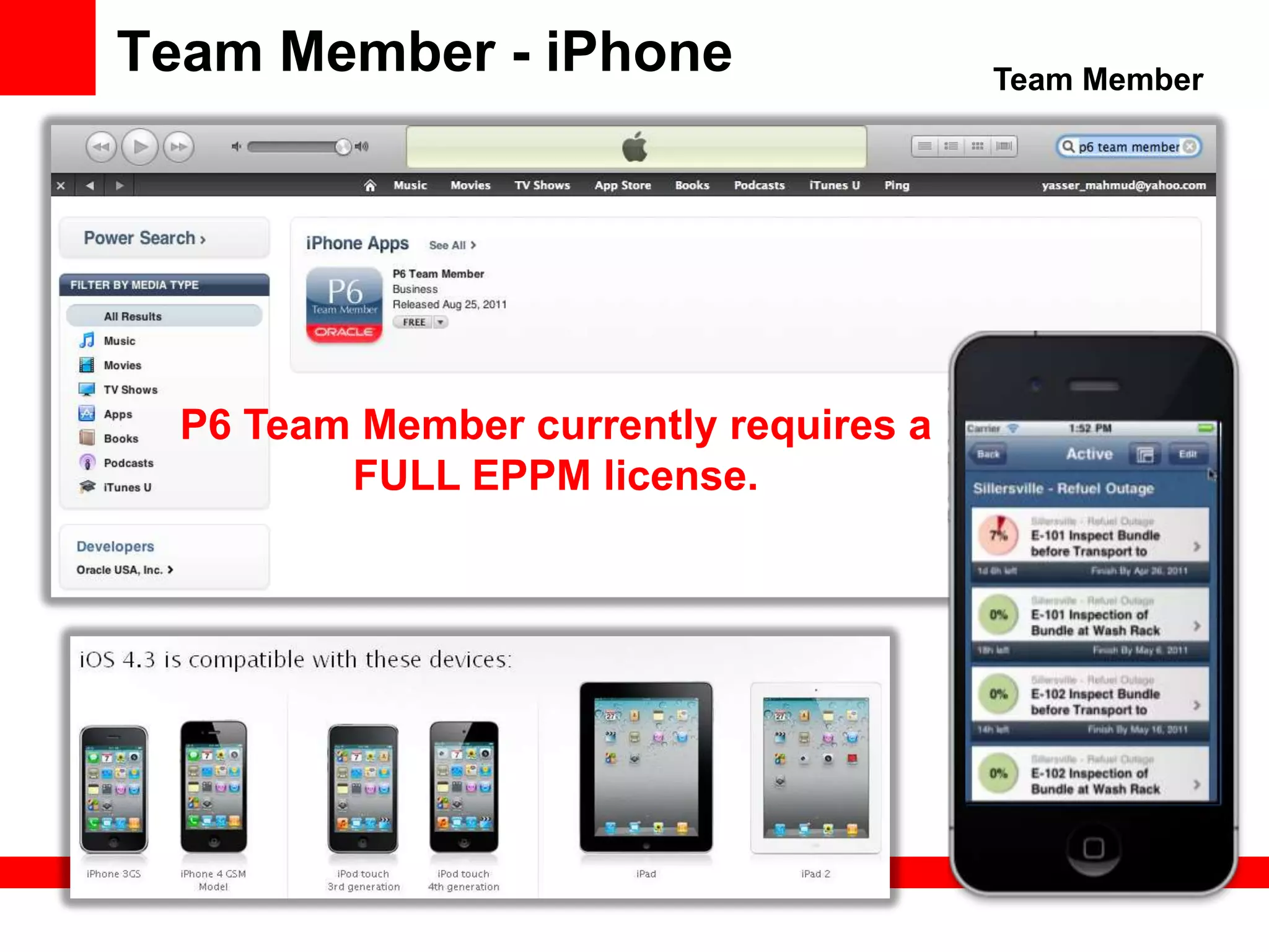 Team Member - iPhone                    Team Member




  P6 Team Member currently requires a
         FULL EPPM license.
 