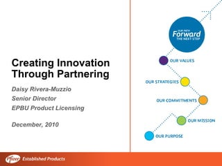 Creating Innovation
Through Partnering
Daisy Rivera-Muzzio
Senior Director
EPBU Product Licensing

December, 2010
 