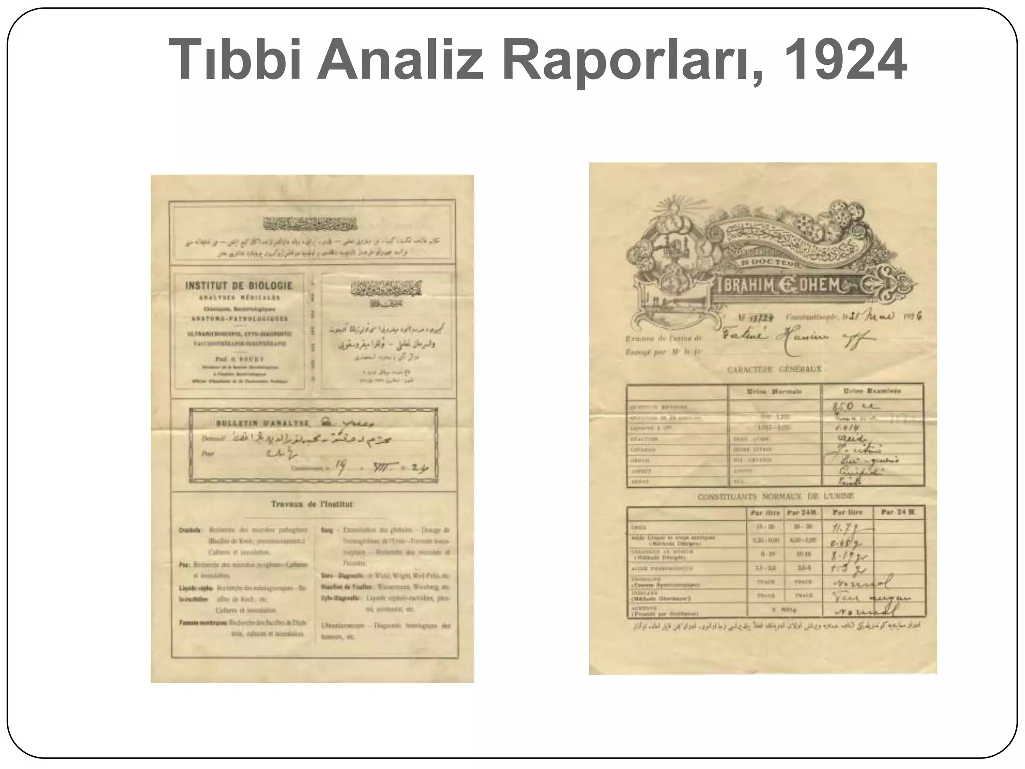 Tıbbi Analiz Raporları, 1924
 