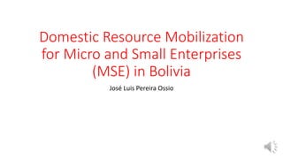 Domestic Resource Mobilization
for Micro and Small Enterprises
(MSE) in Bolivia
José Luis Pereira Ossio
 