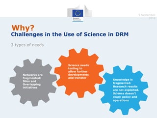 3
3 types of needs
Why?
Challenges in the Use of Science in DRM
Knowledge is
fragmented:
Research results
are not exploite...