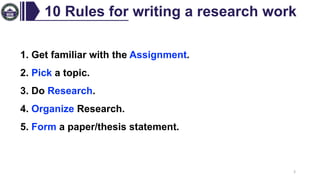 Ten simple rules for writing a research work: Sharing Experience | PDF