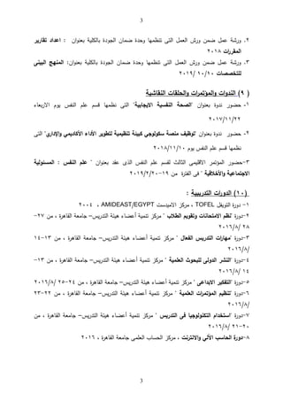 3
3
2.‫ان‬‫و‬‫بعن‬ ‫بالكمية‬ ‫الجودة‬ ‫ضمان‬ ‫وحدة‬ ‫تنظميا‬ ‫التى‬ ‫العمل‬ ‫ورش‬ ‫ضمن‬ ‫عمل‬ ‫ورشة‬‫تقارير‬ ‫اعداد‬ :
‫ات‬‫ر‬‫المقر‬2118
3.:‫ان‬‫و‬‫بعن‬ ‫بالكمية‬ ‫الجودة‬ ‫ضمان‬ ‫وحدة‬ ‫تنظميا‬ ‫التى‬ ‫العمل‬ ‫ورش‬ ‫ضمن‬ ‫عمل‬ ‫ورشة‬‫البينى‬ ‫المنهج‬
‫لمتخصصات‬90/90/2119
(9)‫النقاشية‬ ‫الحمقات‬‫و‬ ‫ات‬‫ر‬‫المؤتم‬‫و‬ ‫ات‬‫و‬‫الند‬
9-‫حضور‬‫ندوة‬‫ان‬‫و‬‫بعن‬"‫االيجابية‬ ‫النفسية‬ ‫الصحة‬"‫بعاء‬‫ر‬‫اال‬ ‫يوم‬ ‫النفس‬ ‫عمم‬ ‫قسم‬ ‫نظميا‬ ‫التى‬
22/11/2117
2-‫حضو‬‫ر‬‫ندوة‬‫ان‬‫و‬‫بعن‬"‫ي‬‫اإلدار‬‫و‬ ‫األكاديمي‬ ‫األداء‬ ‫لتطوير‬ ‫تنظيمية‬ ‫كبيئة‬ ‫سكولوجي‬ ‫منصة‬ ‫توظيو‬"‫التى‬
‫نظميا‬‫النفس‬ ‫عمم‬ ‫قسم‬‫يوم‬11/11/2118
3-‫ان‬‫و‬‫بعن‬ ‫عقد‬ ‫اللى‬ ‫النفس‬ ‫عمم‬ ‫لقسم‬ ‫الثالث‬ ‫االقميمى‬ ‫المؤتمر‬ ‫حضور‬"‫المسئولية‬ : ‫النفس‬ ‫عمم‬
‫األخالقية‬‫و‬ ‫االجتماعية‬"‫ة‬‫ر‬‫الفت‬ ‫فى‬‫من‬19-21/2/2119
(90)‫التدريبية‬ ‫ات‬‫ر‬‫الدو‬:
1-‫التويفل‬ ‫ة‬‫ر‬‫دو‬TOFEL‫االميدست‬ ‫مرك‬ ،AMIDEAST/EGYPT،2114
2-‫ة‬‫ر‬‫دو‬‫الطالب‬ ‫وتقويم‬ ‫االمتحانات‬ ‫"نظم‬‫يس‬‫ر‬‫التد‬ ‫ىيئة‬ ‫أعضاء‬ ‫تنمية‬ ‫مرك‬ "–‫من‬ ، ‫ة‬‫ر‬‫القاى‬ ‫جامعة‬27-
28/8/2116
3-‫ة‬‫ر‬‫دو‬‫الفعال‬ ‫التدريس‬ ‫ات‬‫ر‬‫"مها‬‫يس‬‫ر‬‫التد‬ ‫ىيئة‬ ‫أعضاء‬ ‫تنمية‬ ‫مرك‬ "–‫جامعة‬‫من‬ ، ‫ة‬‫ر‬‫القاى‬13-14
/8/2116
4-‫ة‬‫ر‬‫دو‬‫العممية‬ ‫لمبحوث‬ ‫الدولى‬ ‫"النشر‬‫يس‬‫ر‬‫التد‬ ‫ىيئة‬ ‫أعضاء‬ ‫تنمية‬ ‫مرك‬ "–‫من‬ ، ‫ة‬‫ر‬‫القاى‬ ‫جامعة‬13-
14/8/2116
5-‫ة‬‫ر‬‫دو‬"‫االبداعى‬ ‫التفكير‬‫يس‬‫ر‬‫التد‬ ‫ىيئة‬ ‫أعضاء‬ ‫تنمية‬ ‫مرك‬ "–‫من‬ ، ‫ة‬‫ر‬‫القاى‬ ‫جامعة‬24-25/8/2116
6-‫ة‬‫ر‬‫دو‬"‫العممية‬ ‫ات‬‫ر‬‫المؤتم‬ ‫تنظيم‬‫يس‬‫ر‬‫التد‬ ‫ىيئة‬ ‫أعضاء‬ ‫تنمية‬ ‫مرك‬ "–‫من‬ ، ‫ة‬‫ر‬‫القاى‬ ‫جامعة‬22-23
/8/2116
7-‫ة‬‫ر‬‫دو‬"‫التدريس‬ ‫فى‬ ‫التكنولوجيا‬ ‫استخدام‬‫يس‬‫ر‬‫التد‬ ‫ىيئة‬ ‫أعضاء‬ ‫تنمية‬ ‫مرك‬ "–‫من‬ ، ‫ة‬‫ر‬‫القاى‬ ‫جامعة‬
21-21/8/2116
8-‫اآللي‬ ‫الحاسب‬ ‫ة‬‫دور‬‫االنترنت‬‫و‬،‫العممى‬ ‫الحساب‬ ‫مرك‬‫ة‬‫ر‬‫القاى‬ ‫جامعة‬،2116
 