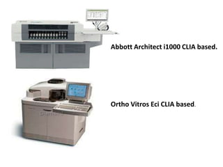 Abbott Architect i1000 CLIA based.
Ortho Vitros Eci CLIA based.
 