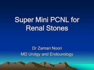 Super Mini PCNL for
Renal Stones
Dr Zamari Noori
MD Urolgy and Endourology
 