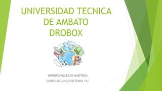 UNIVERSIDAD TECNICA
DE AMBATO
DROBOX
NOMBRE:VILLEGAS MARITHZA
CURSO:SEGUNGO SISTEMAS “A”
 