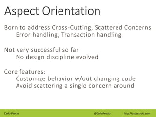 Carlo Pescio @CarloPescio http://aspectroid.com
Aspect Orientation
Born to address Cross-Cutting, Scattered Concerns
Error...