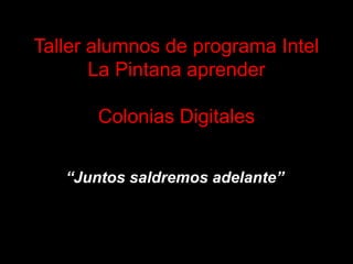Taller alumnos de programa Intel
       La Pintana aprender

       Colonias Digitales


   “Juntos saldremos adelante”
 