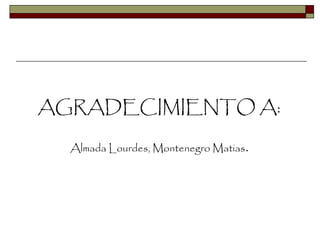 AGRADECIMIENTO A:
Almada Lourdes, Montenegro Matias.
 