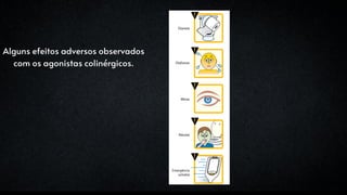 Alguns efeitos adversos observados
com os agonistas colinérgicos.
 