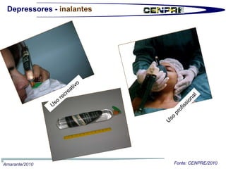 Depressores -  inalantes Uso profissional Uso recreativo Amarante/2010 Fonte: CENPRE/2010 
