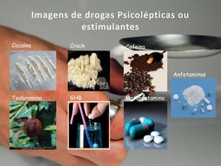 Imagens de drogas Psicolépticas ou
estimulantes
Cocaína

Crack

Cafeina

Anfetaminas

Teobromina

GHB

Metanfetamina

 