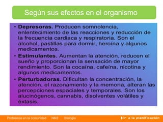 Problemas en la comunidad NM3 Biología
Según sus efectos en el organismo
 
