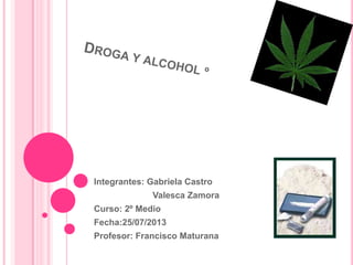 Integrantes: Gabriela Castro
Valesca Zamora
Curso: 2º Medio
Fecha:25/07/2013
Profesor: Francisco Maturana
 