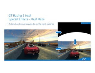 GT Racing 2 Intel
Special Effects – Heat Haze
17
 A distortion texture is applied over the mask obtained
GPA Screenshot
 