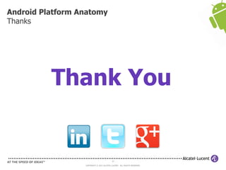 57
COPYRIGHT © 2013 ALCATEL-LUCENT. ALL RIGHTS RESERVED.
Thank You
Android Platform Anatomy
Thanks
 