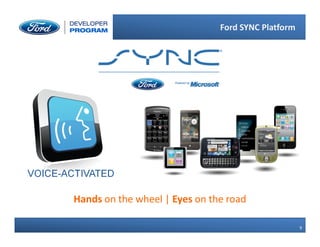 9
9
Ford SYNC Platform
VOICE-ACTIVATED
Hands on the wheel | Eyes on the road
 