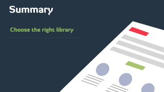 Summary
Choose the right library
 