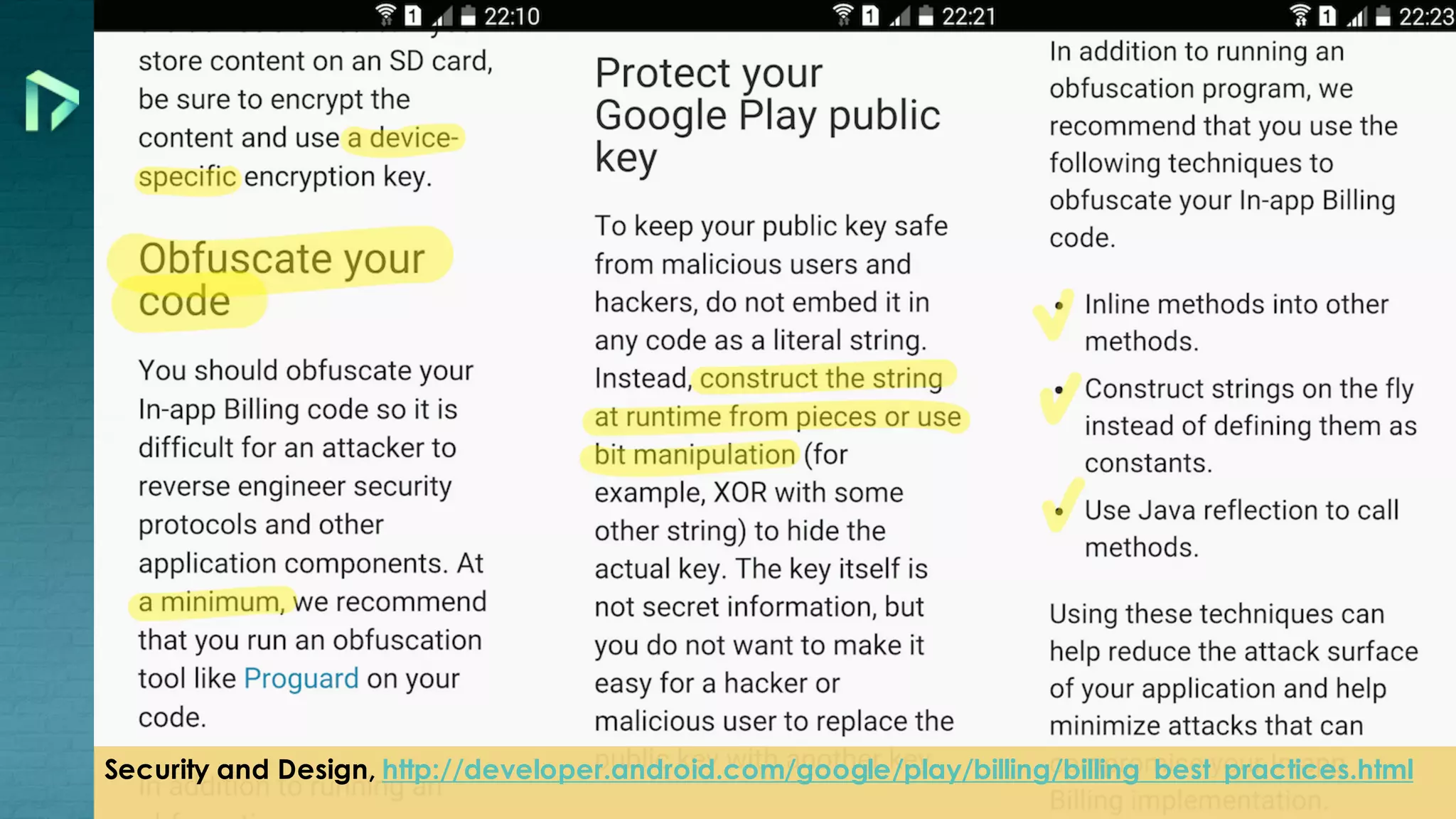 Security and Design, http://developer.android.com/google/play/billing/billing_best_practices.html
 