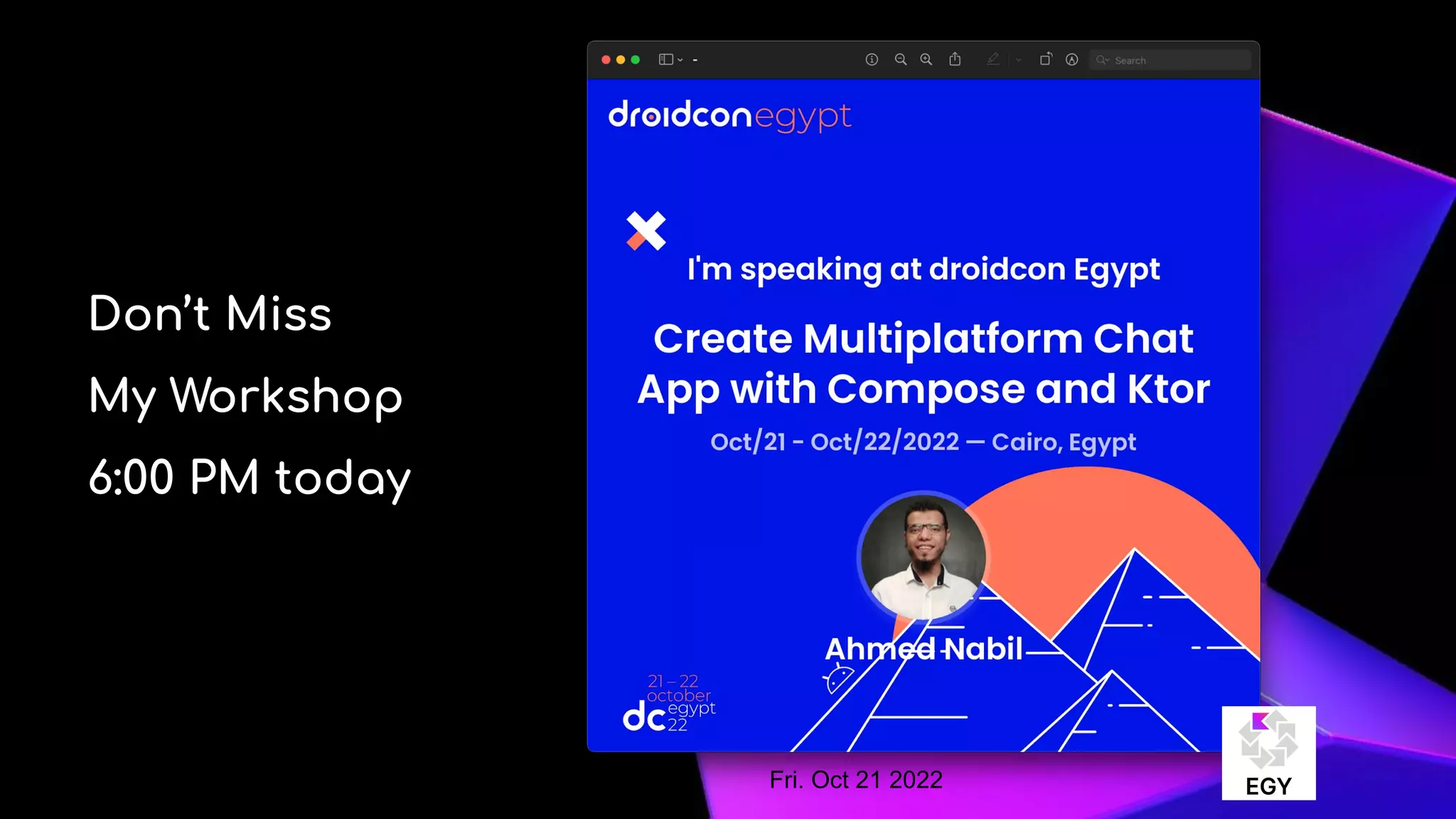 Don’t Miss
My Workshop
6:00 PM today
Fri. Oct 21 2022
 