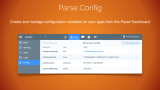 Parse Config 
Create and manage configuration variables for your apps from the Parse Dashboard 
 