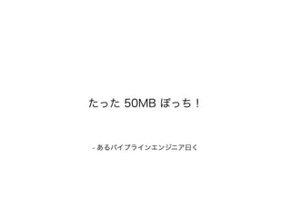 たった 50MB ぽっち！
- あるパイプラインエンジニア曰く
 