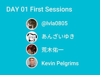 @lvla0805
あんざいゆき
荒木佑一
Kevin Pelgrims
DAY 01 First Sessions