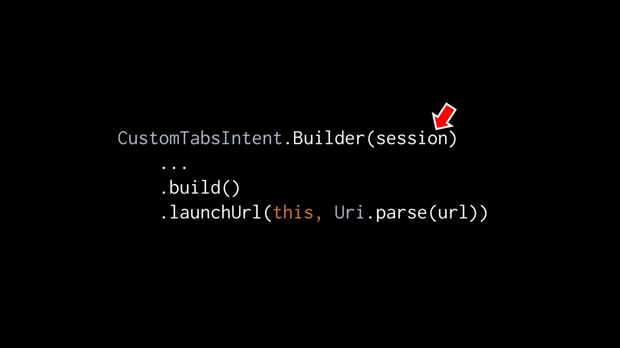CustomTabsIntent.Builder(session)
...
.build()
.launchUrl(this, Uri.parse(url))
 