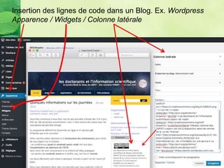 Insertion des lignes de code dans un Blog. Ex. Wordpress
Apparence / Widgets / Colonne latérale
 