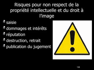Risques pour non respect de la propriété intellectuelle et du droit à l’image saisie dommages et intérêts réputation destruction, retrait publication du jugement 