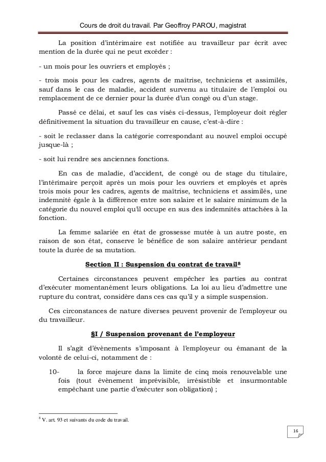 Suspension contrat de travail force majeure
