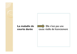La maladie de
courte durée
Elle n'est pas une
cause réelle de licenciement
 