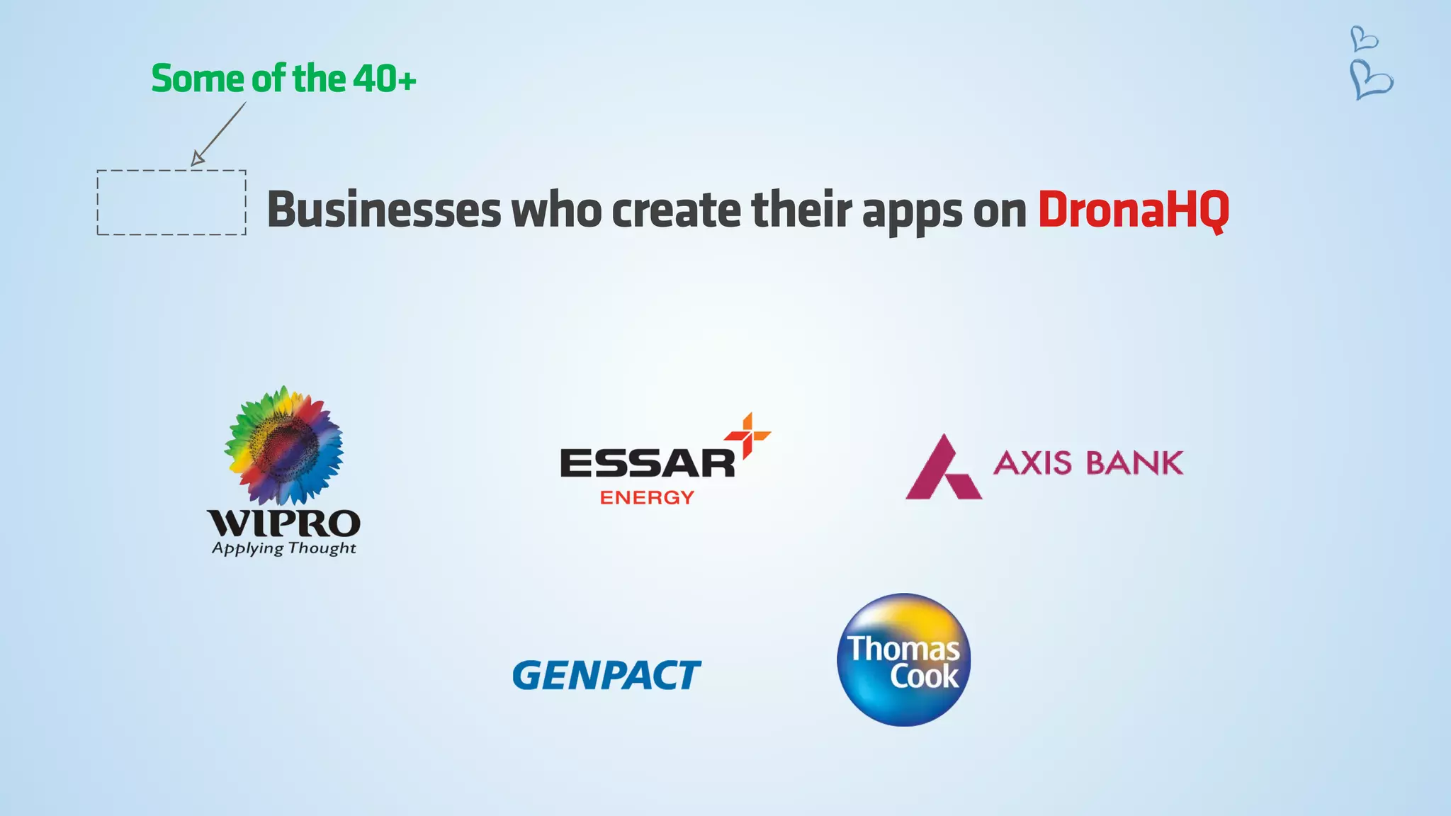 Businesses who create their apps on DronaHQ 
Some of the 40+  