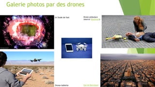 Galerie photos par des drones
Drone ambulace
(source :Daylimail)
Vue de BarceloneDrone+tablette
Un Stade de foot
 