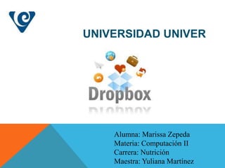 UNIVERSIDAD UNIVER
Alumna: Marissa Zepeda
Materia: Computación II
Carrera: Nutrición
Maestra: Yuliana Martínez
 