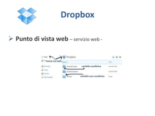  Punto di vista web – servizio web -
Dropbox
 