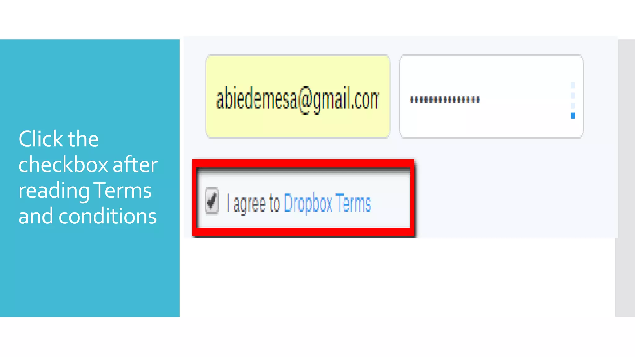 Click the
checkbox after
readingTerms
and conditions
 