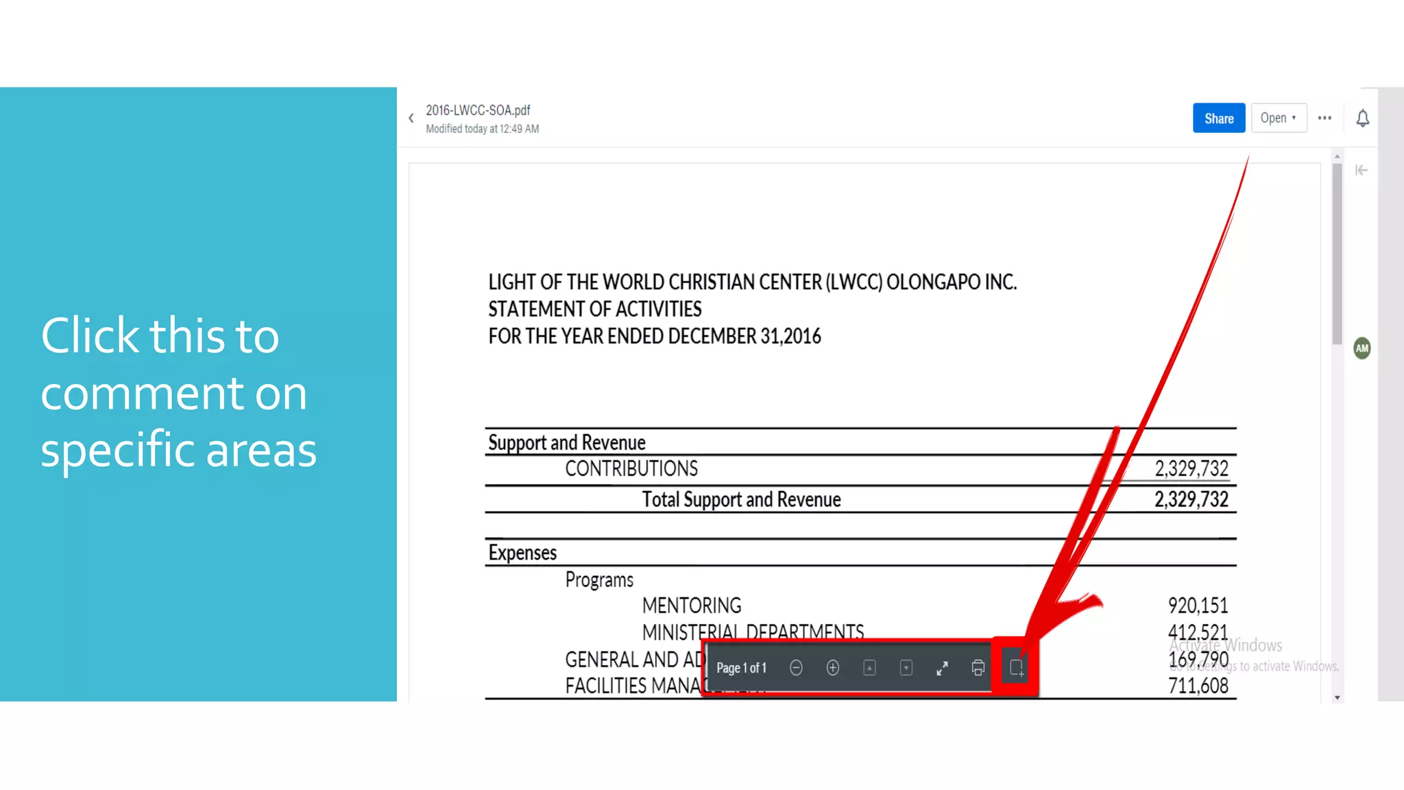 Click this to
comment on
specific areas
 