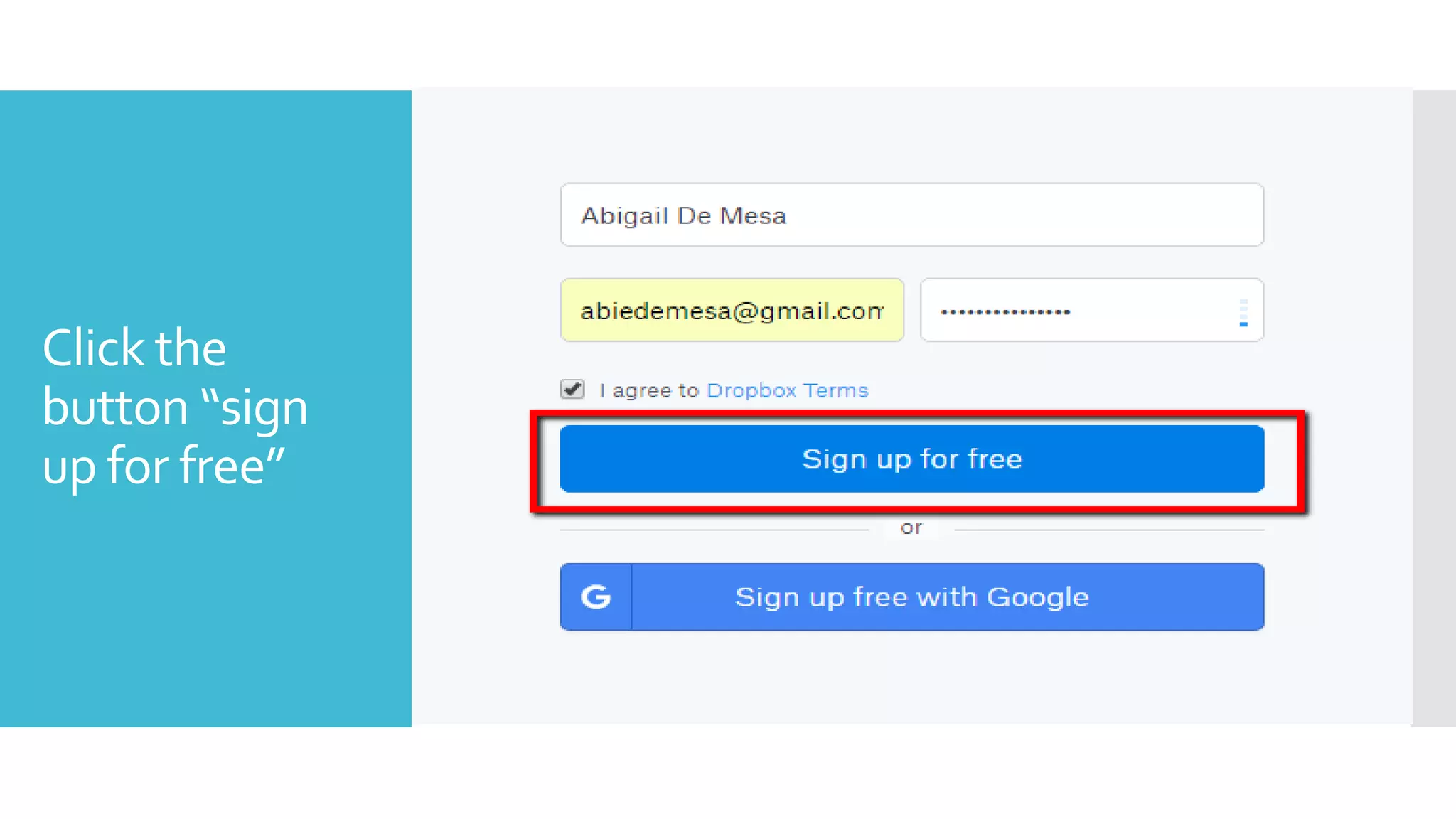Click the
button “sign
up for free”
 