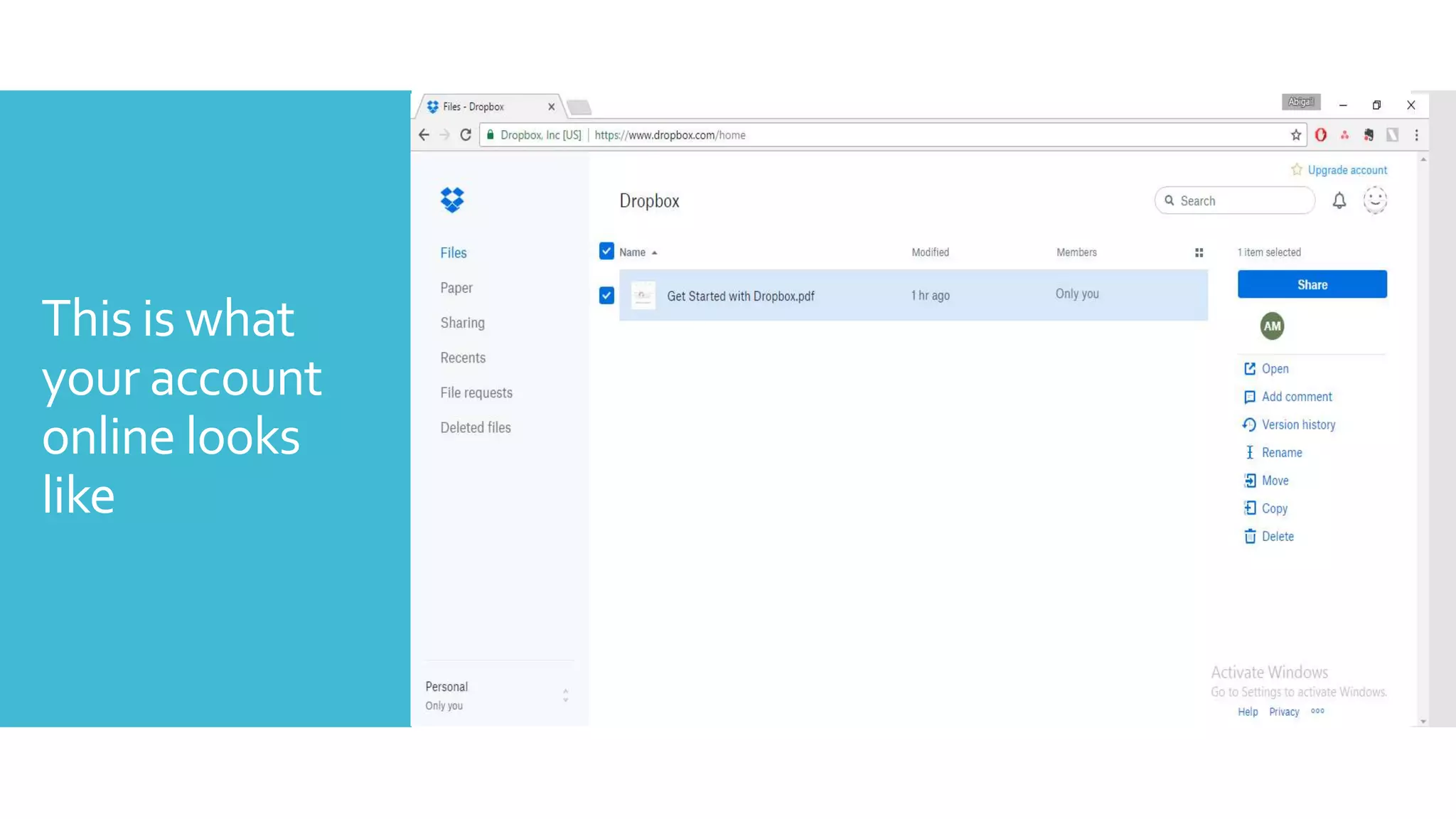 This is what
your account
online looks
like
 