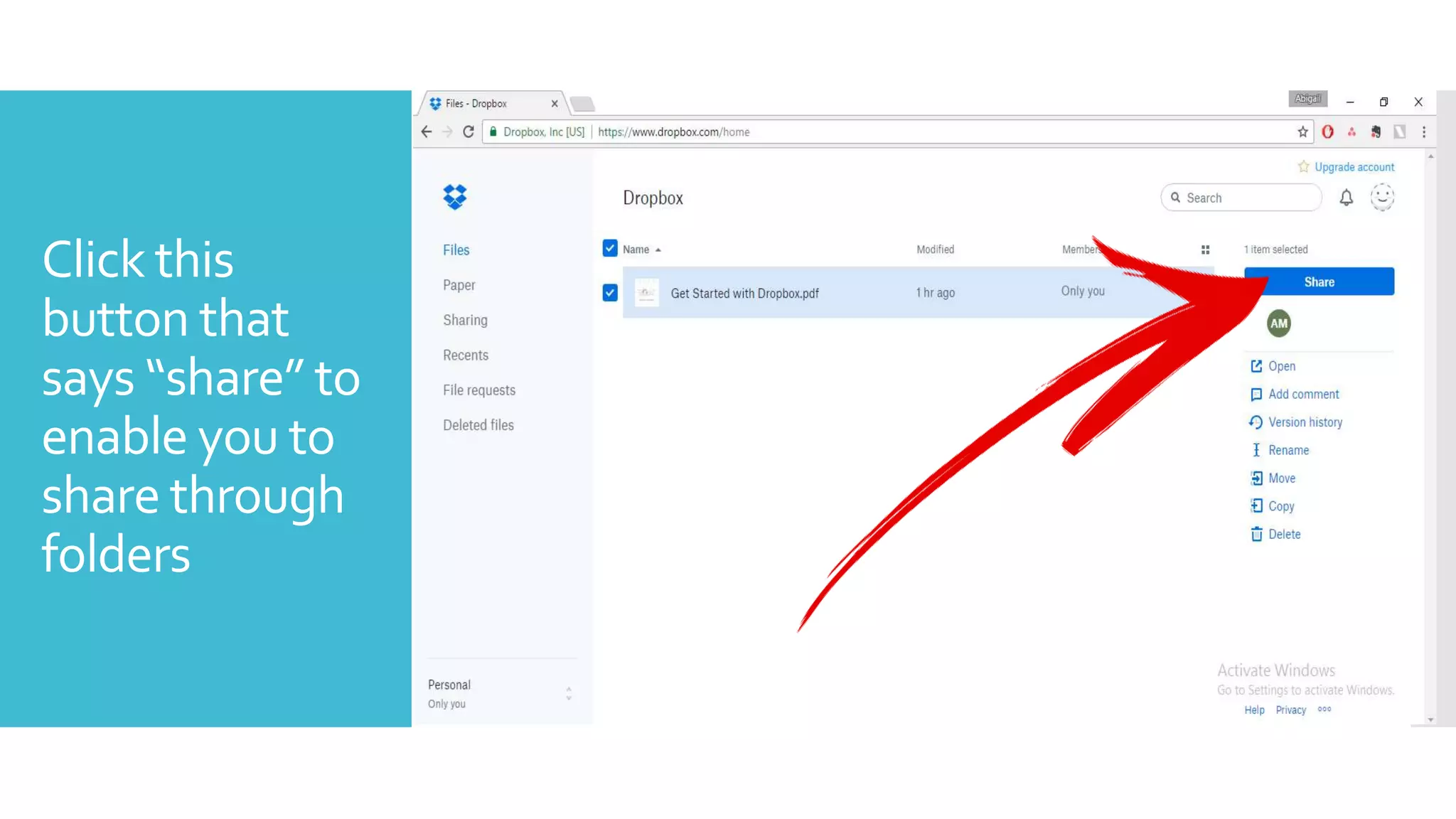 Click this
button that
says “share” to
enable you to
share through
folders
 