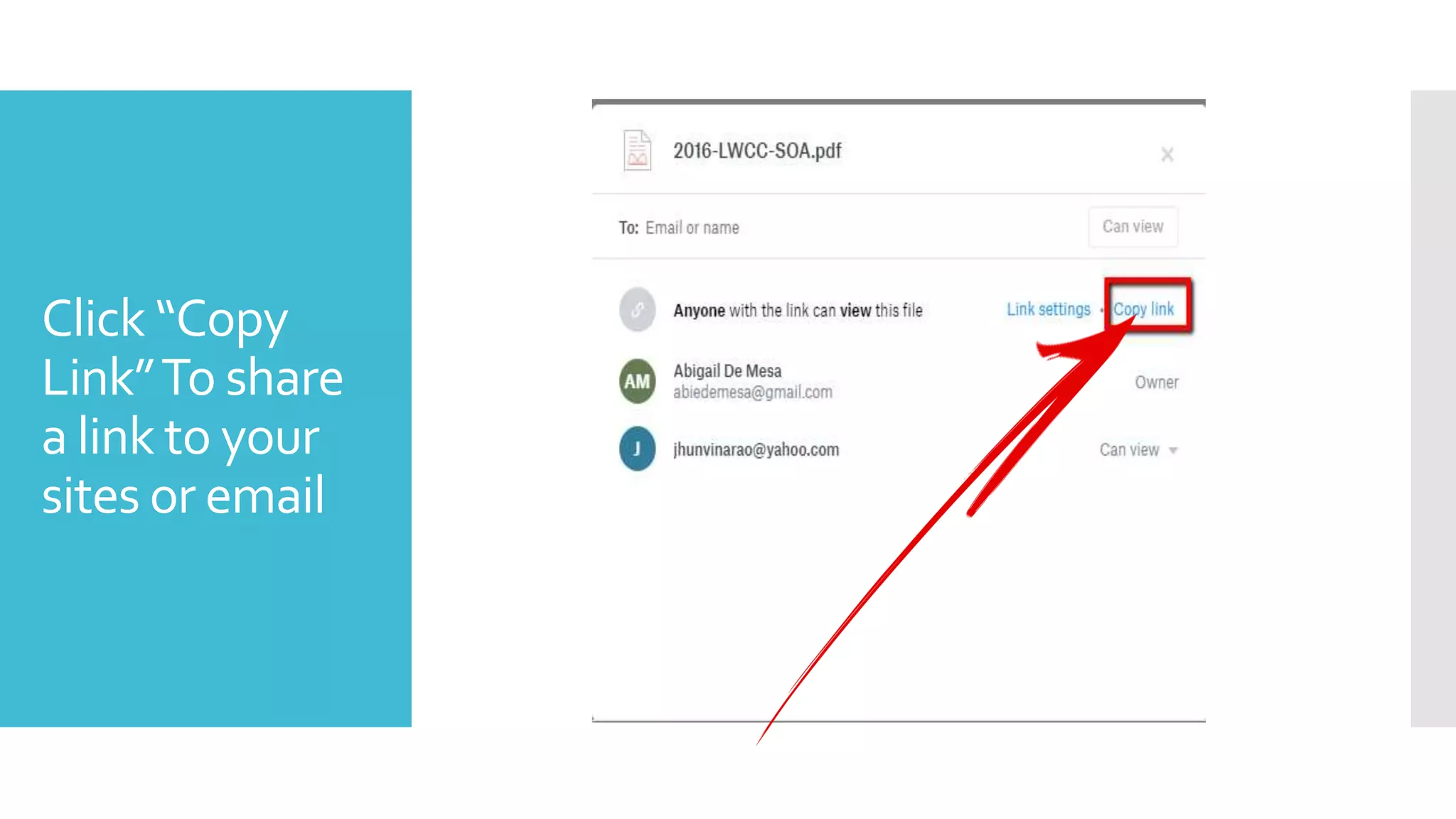 Click “Copy
Link”To share
a link to your
sites or email
 