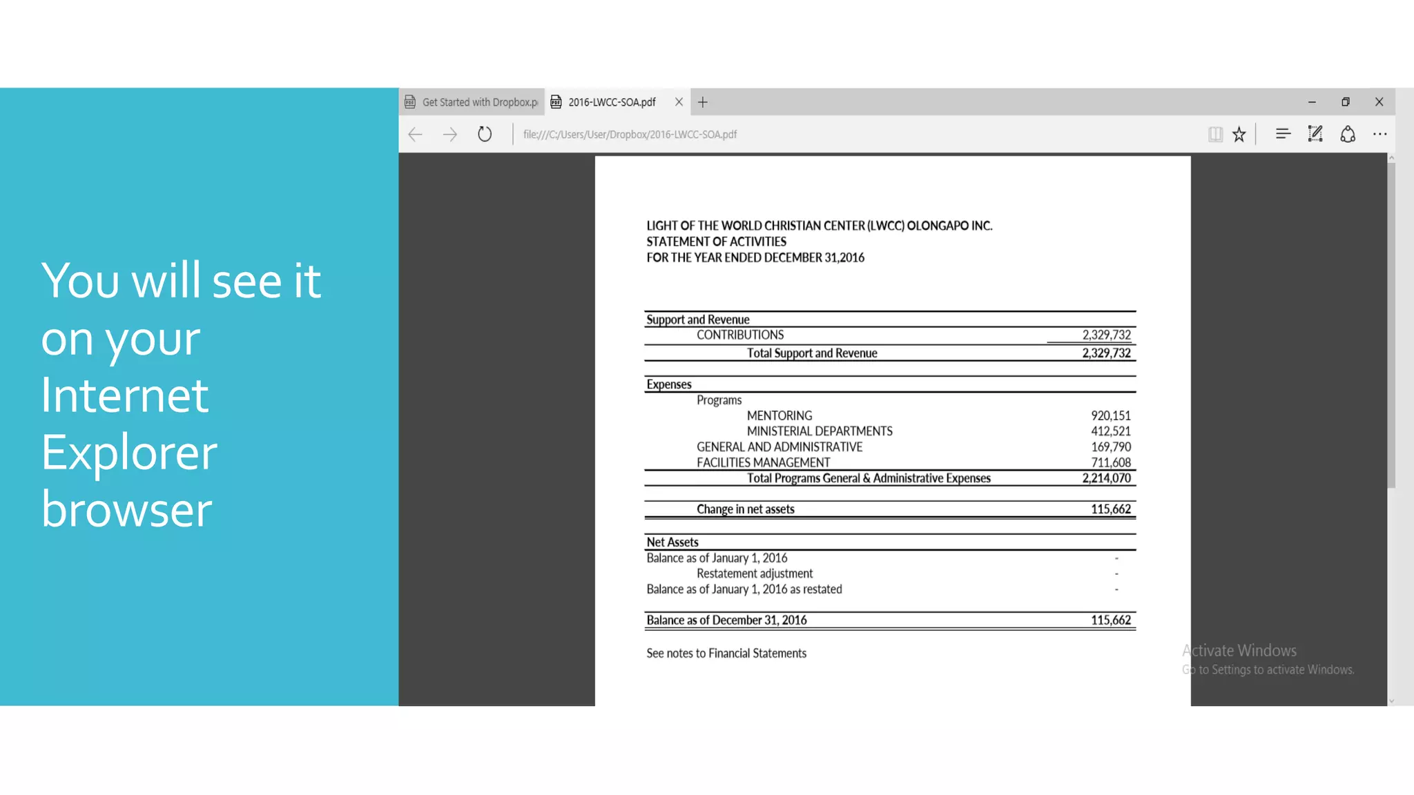 You will see it
on your
Internet
Explorer
browser
 
