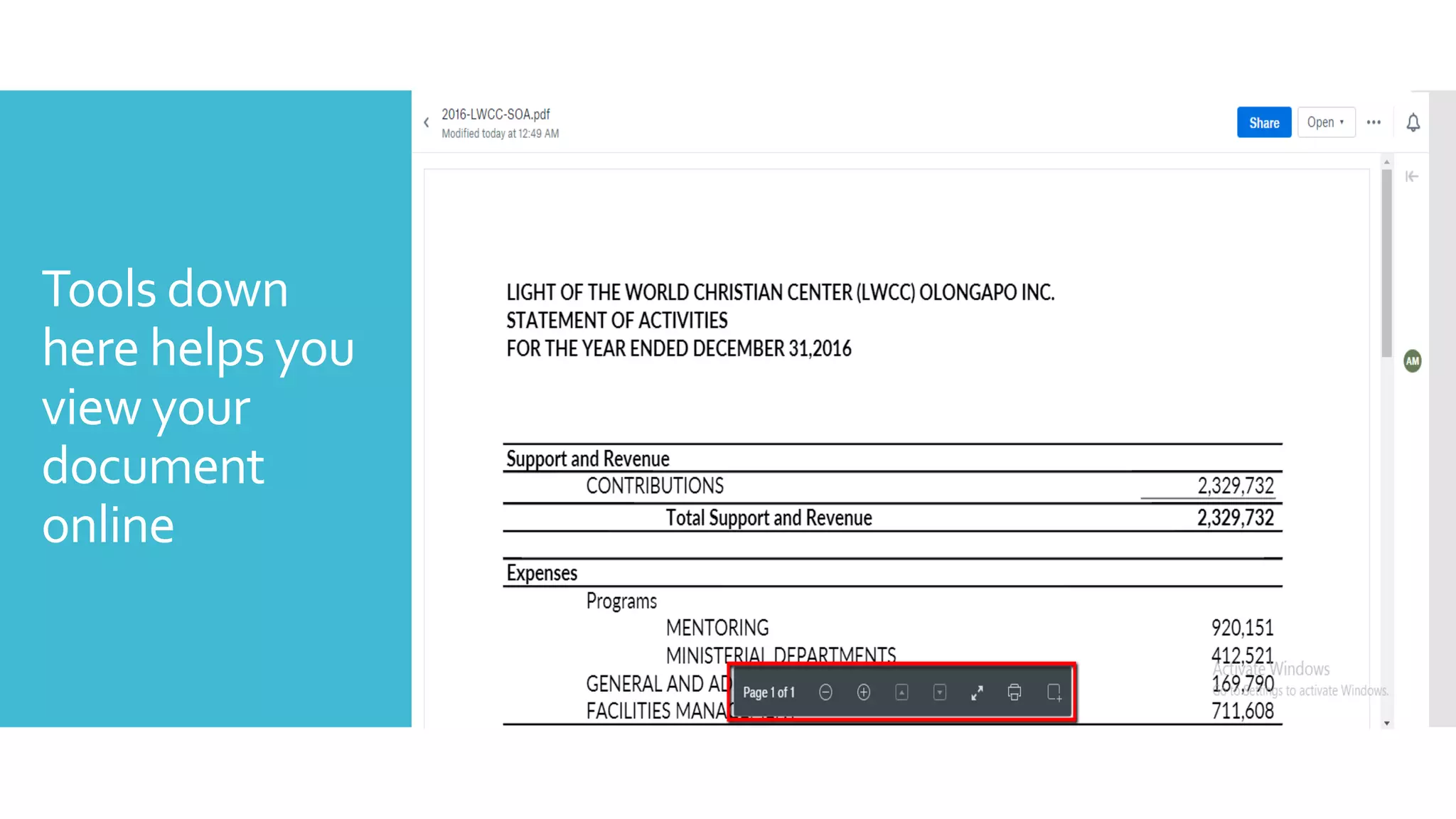 Tools down
here helps you
view your
document
online
 