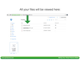 www.aprilsantos.com Making Your Virtual Presence Matter
All your ﬁles will be viewed here:
 