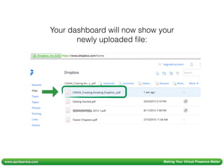 www.aprilsantos.com Making Your Virtual Presence Matter
Your dashboard will now show your
newly uploaded ﬁle:
 
