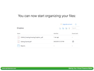 www.aprilsantos.com Making Your Virtual Presence Matter
You can now start organizing your ﬁles:
 