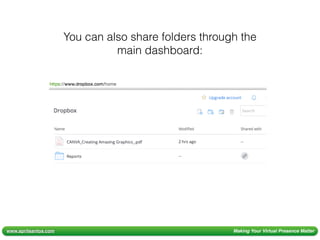 www.aprilsantos.com Making Your Virtual Presence Matter
You can also share folders through the
main dashboard:
 